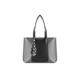 Chic Grey and Black Faux Leather Tote Bag